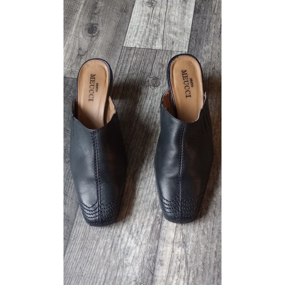 Sesto Meucci Women's 7.5 Black Italian Leather Mules Made In Italy